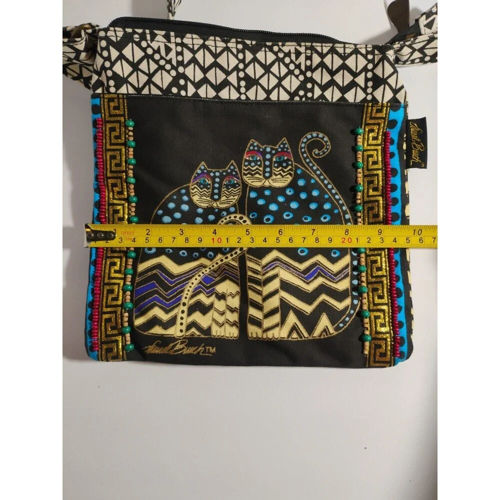 Laurel Burch Crossbody Canvas Bag Cats Zip Top Purse Handbag